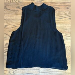 Zara Black Sleeveless High Neck Pleated Top Size Small Elegant Minimalist Blouse